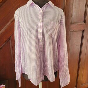 J.Crew Womens XL Striped Lavender & White Button-Up Cotton Shirt With Pocket